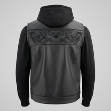 Milwaukee Leather Men's Black Leather Vest with Reflective Skulls & Full Hoodie Liner