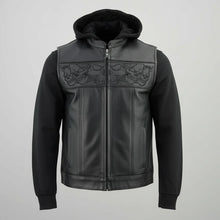 Milwaukee Leather Men's Black Leather Vest with Reflective Skulls & Full Hoodie Liner