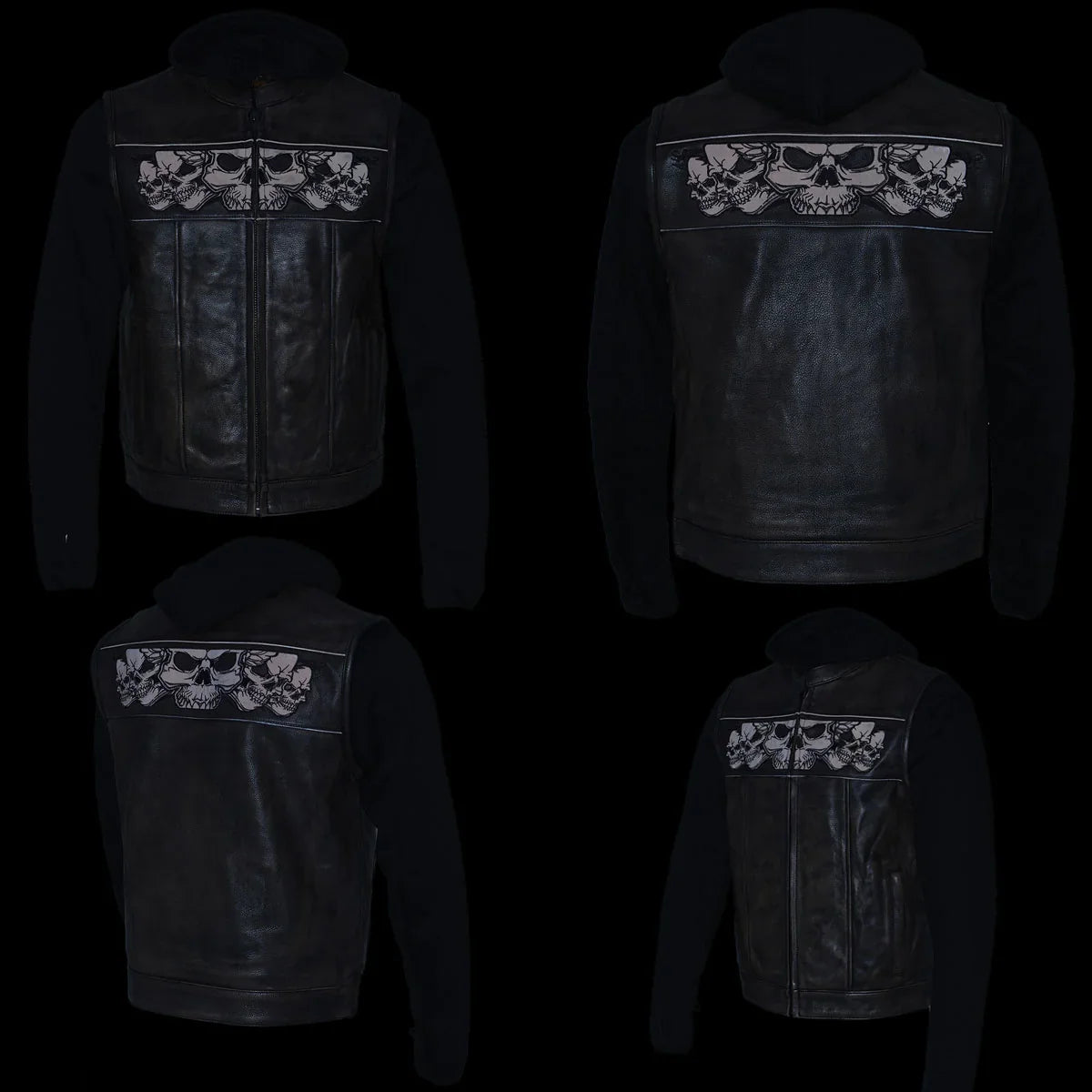 Milwaukee Leather Men's Skull Hoodie Leather Vest | 2-in-1 Moto Vest