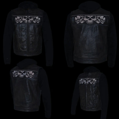Milwaukee Leather Men's Skull Hoodie Leather Vest | 2-in-1 Moto Vest