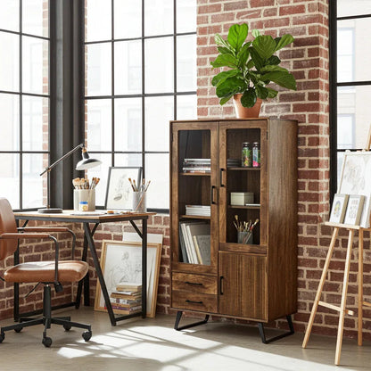 Arezzo mango wood cabinet with glass doors