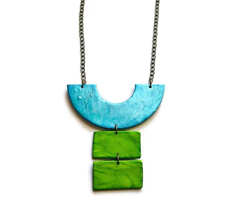 Collier plastron géométrique épais, boucles d'oreilles clous ou à clips – Fait main