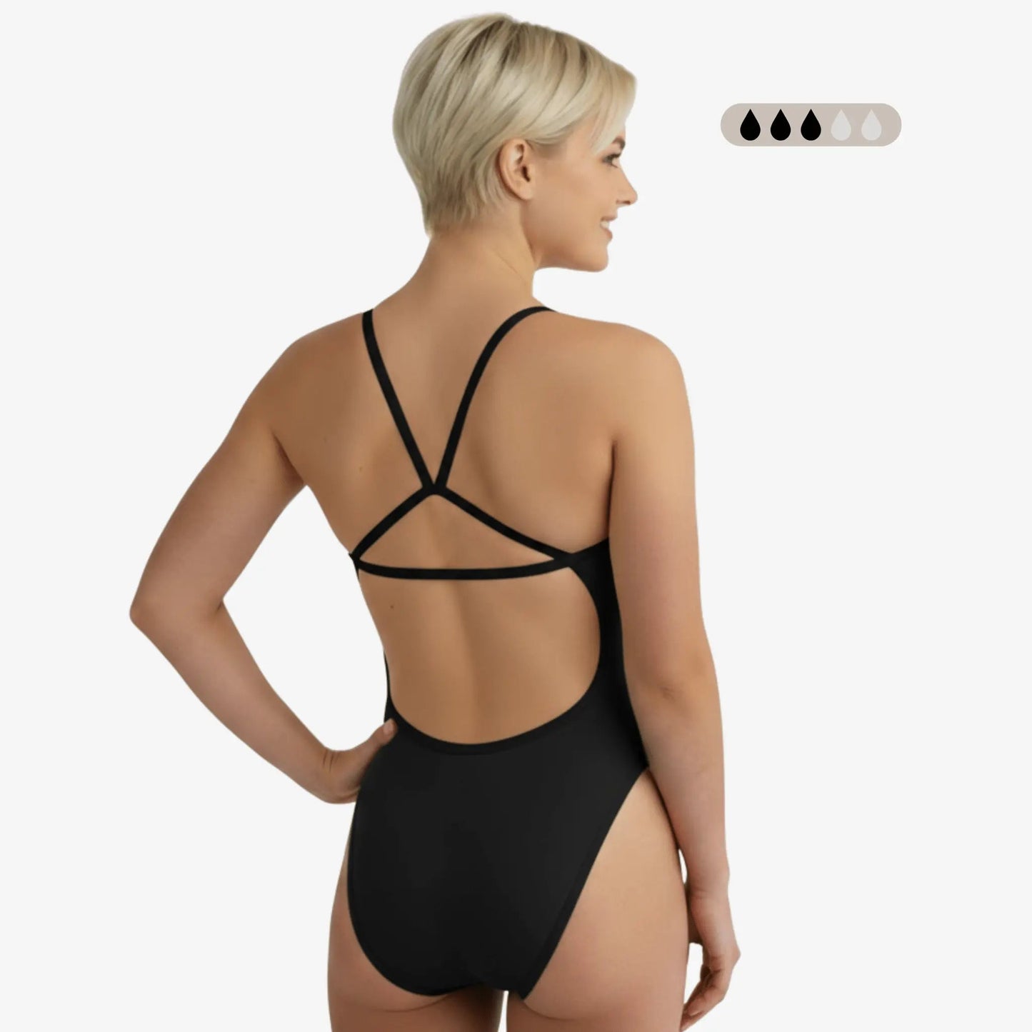 Maillot de bain de règles une pièce à dos ouvert Onyx SecureFlo de Norca