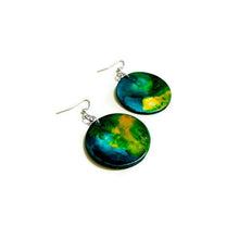 Northern Light Earrings, Abstract Statement Disc Earrings Handmade, Large Clay Earrings Painted Alcohol Ink, Northern Canada Newfoundland