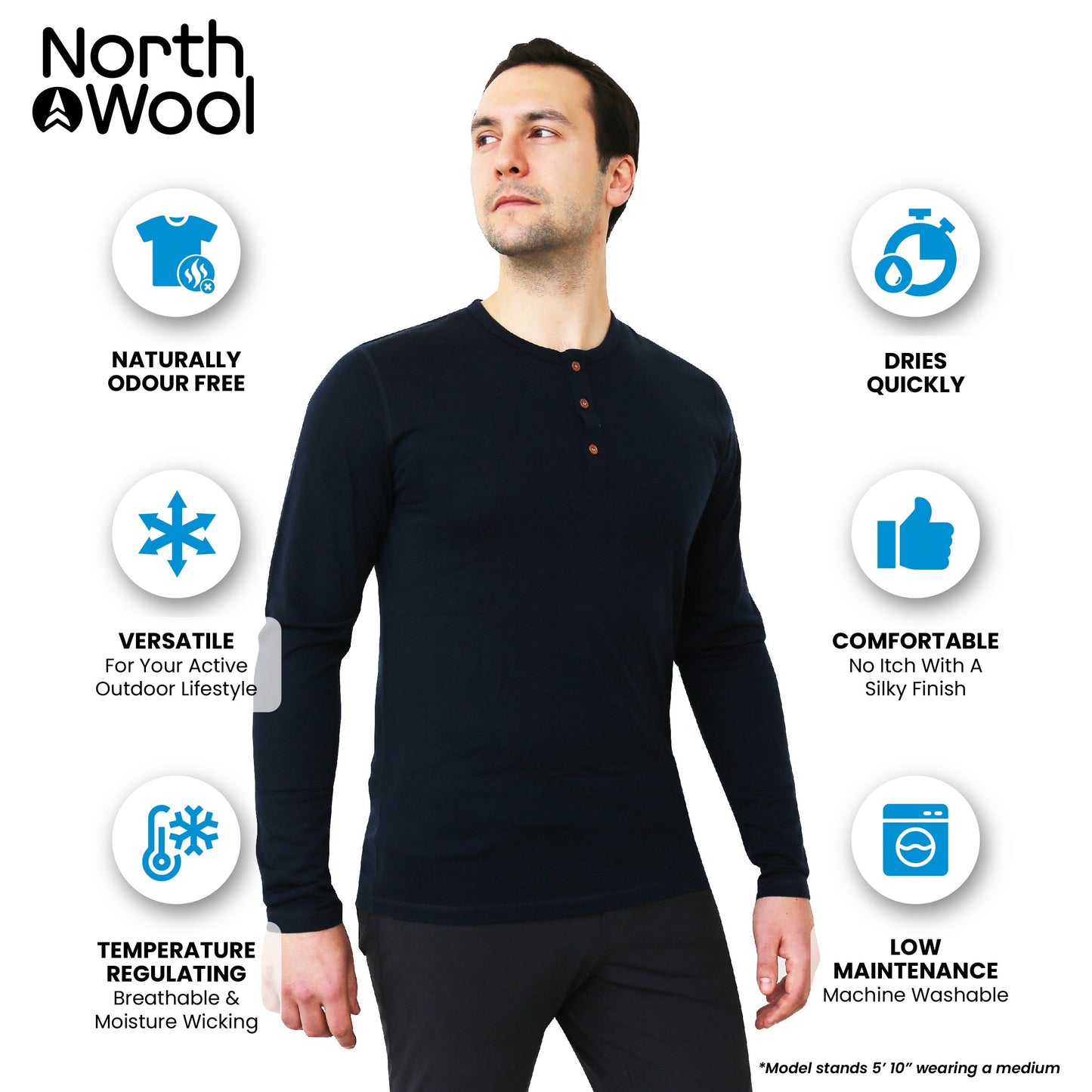 Haut Henley NorthWool pour homme en mélange de mérinos — Tissu épais