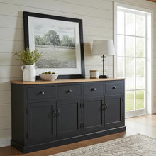 Buffet campagnard en bois de manguier fini noir antique