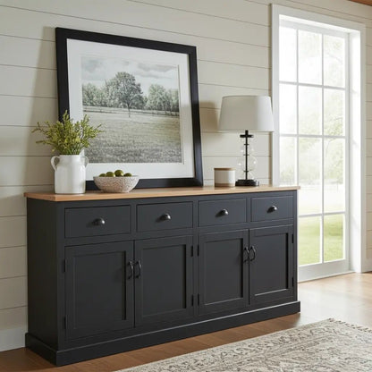 Buffet de style campagnard en bois de manguier avec finition noire antique