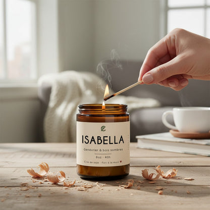Bougie de soja ISABELLA genévrier et bois sombres