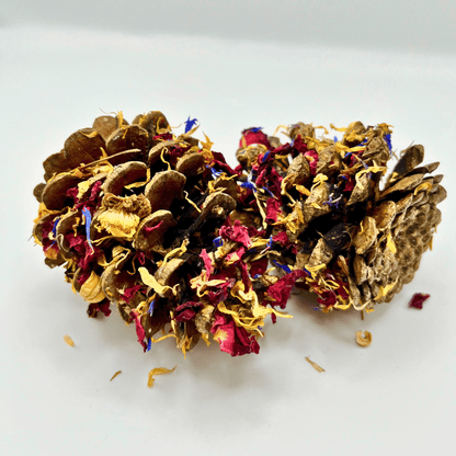 Pommes de pin trempées de fleurs
