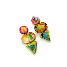 Bold Clip On Earrings in Multicolor Abstract Design