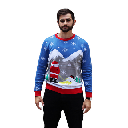 Pull de Noël « Père Noël pissant sur un bonhomme de neige en train de fondre »