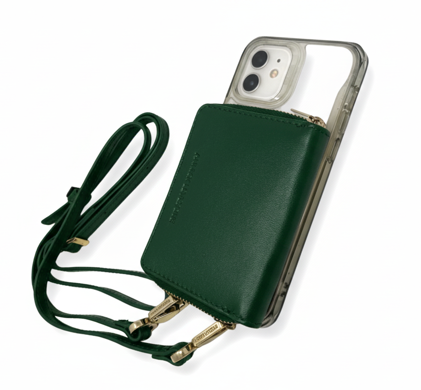 Porte-cartes en cuir Maylia, Vert foncé