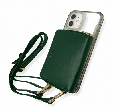 Porte-cartes en cuir Maylia, Vert foncé