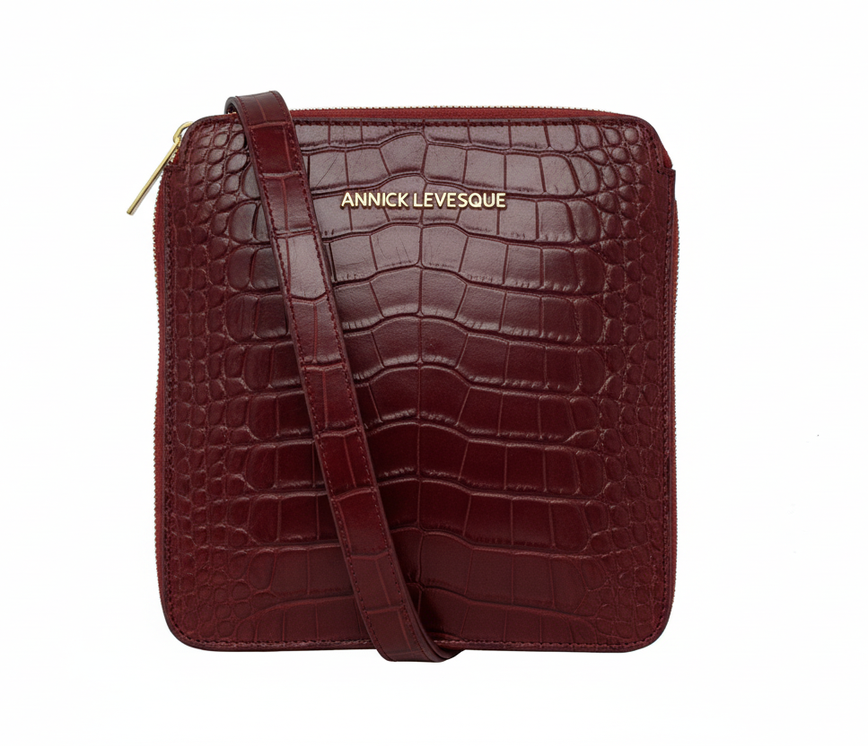 Sac à dos en cuir rouge bordeaux croco, Alice