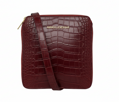 Sac à dos en cuir rouge bordeaux croco, Alice
