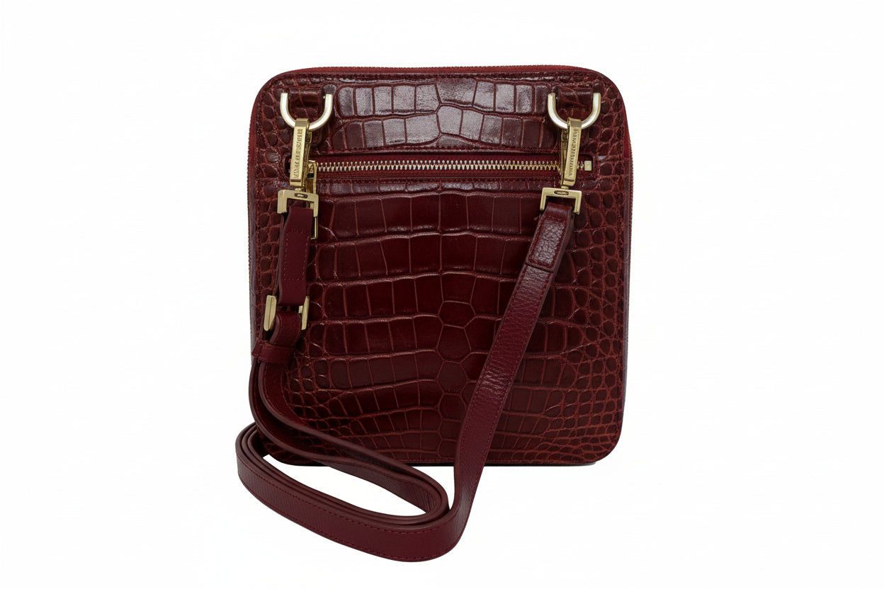 Sac à dos en cuir rouge bordeaux croco, Alice