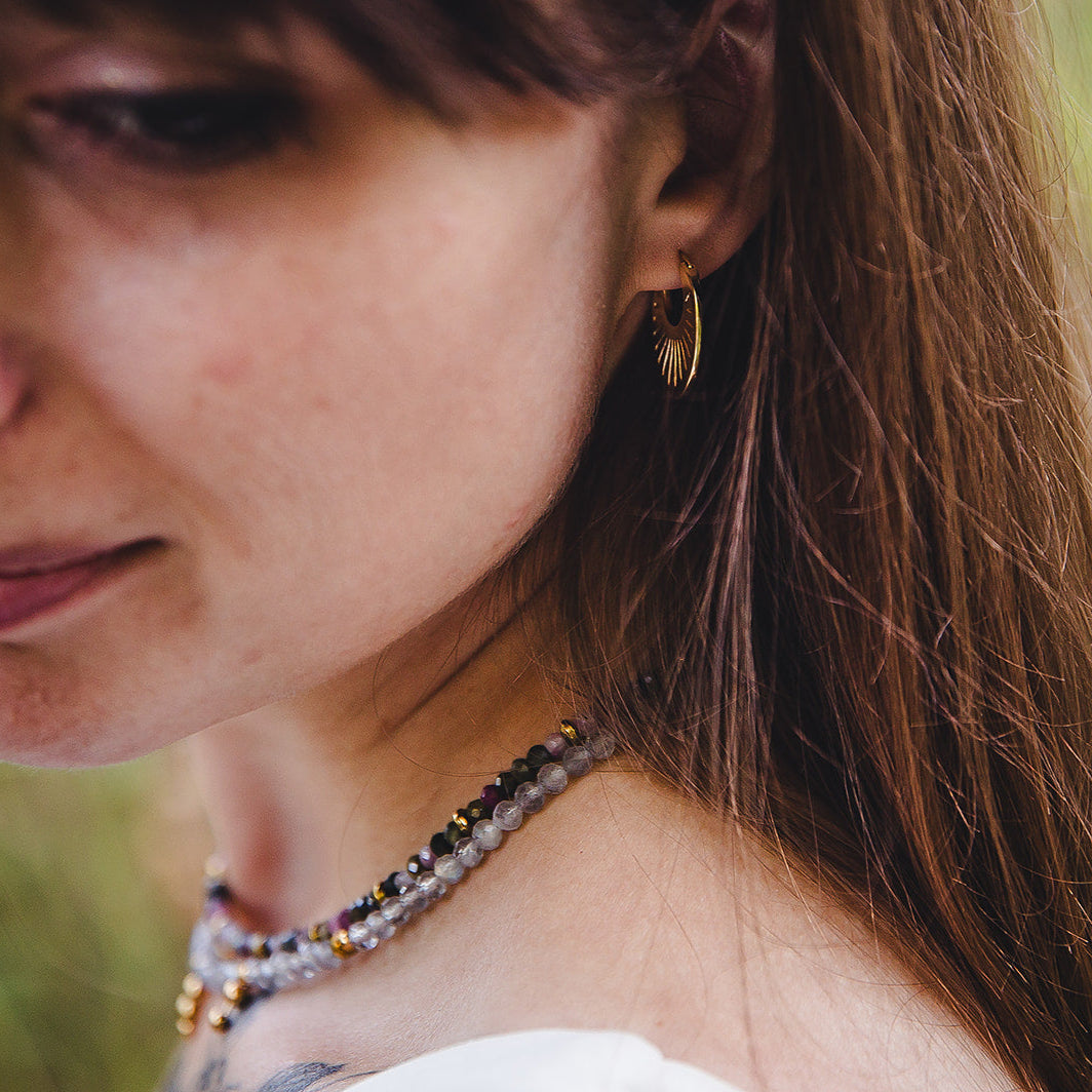 18K Gold Plated Sterling Silver Textured Hoop Earrings | HÉLIA