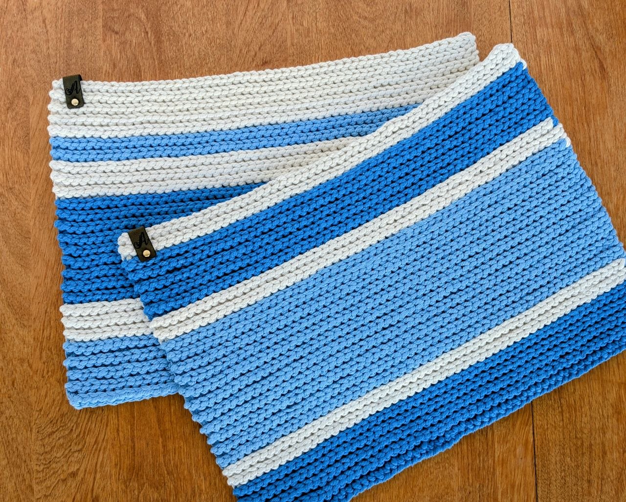 Crochet Striped Placemats - Handmade Cotton Cord Table Mats (15"x11")