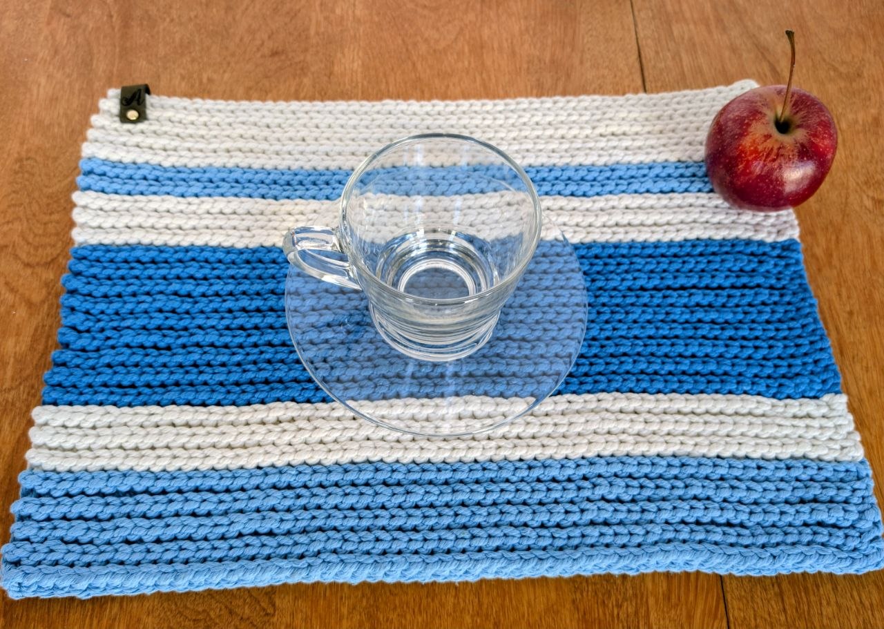 Crochet Striped Placemats - Handmade Cotton Cord Table Mats (15"x11")