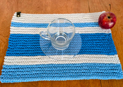 Crochet Striped Placemats - Handmade Cotton Cord Table Mats (15"x11")