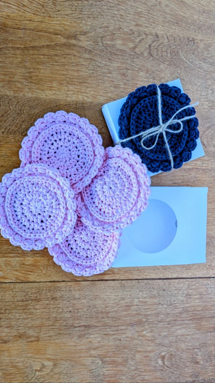 Crochet Flower Coaster Set - Handmade Cotton Drink Coasters