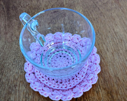 Crochet Flower Coaster Set - Handmade Cotton Drink Coasters