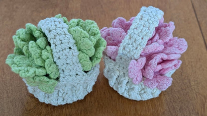 Crochet Flower Coaster Set with Basket - Handmade Cotton Drink Coasters