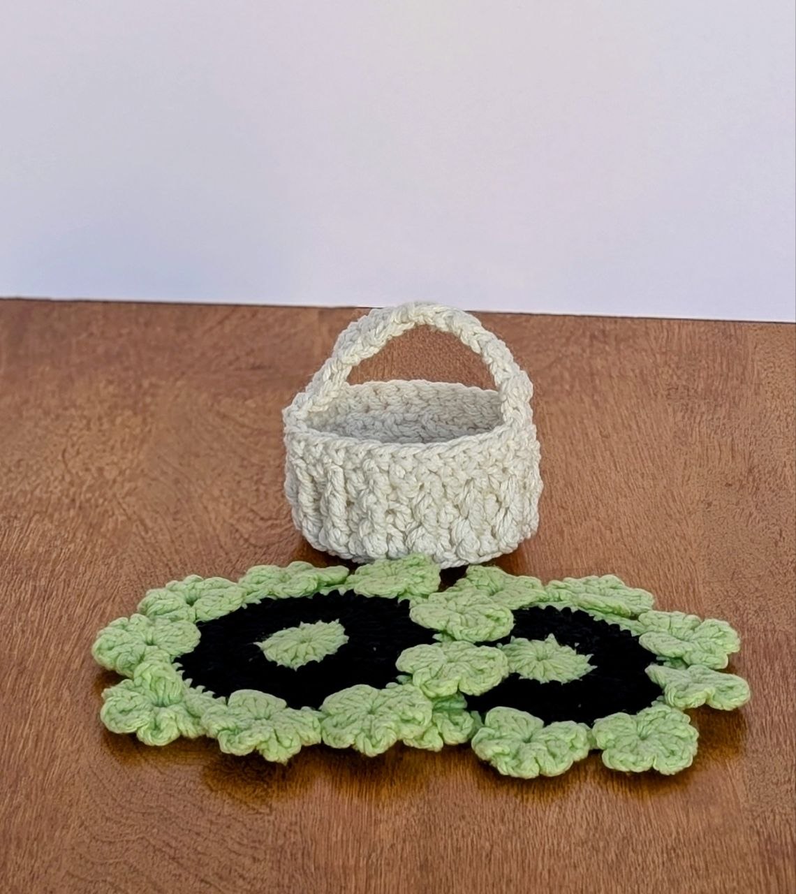 Crochet Flower Coaster Set with Basket - Handmade Cotton Drink Coasters