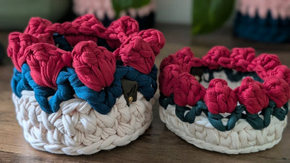 Crochet Tulip Decorative Baskets - Polyester T-shirt Yarn (Stackable Storage)