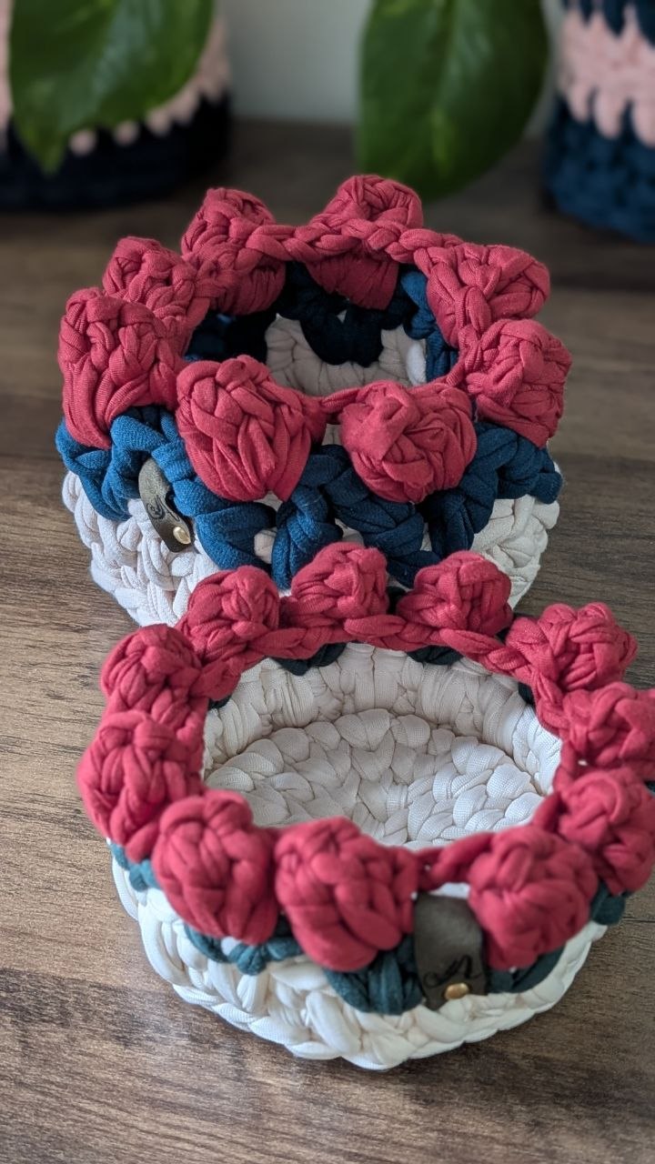 Crochet Tulip Decorative Baskets - Polyester T-shirt Yarn (Stackable Storage)