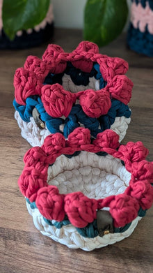 Crochet Tulip Decorative Baskets - Polyester T-shirt Yarn (Stackable Storage)