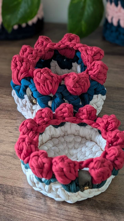Crochet Tulip Decorative Baskets - Polyester T-shirt Yarn (Stackable Storage)