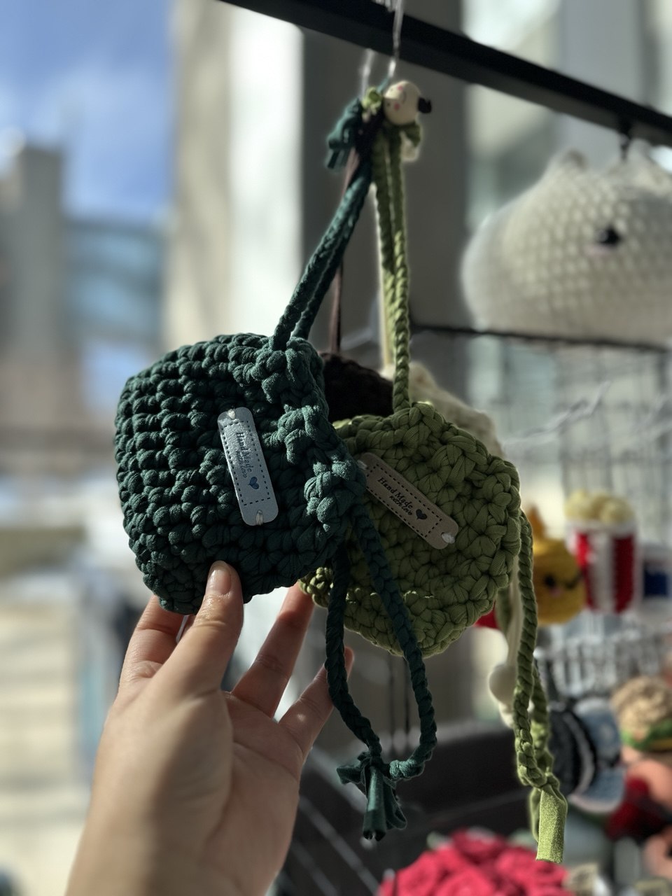 Handmade Crochet Drawstring Pouch - Mini Bag Polyester Blend T-Shirt Yarn (4"x4.5")