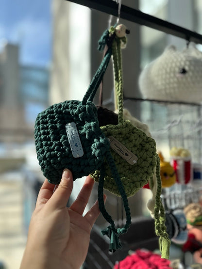 Handmade Crochet Drawstring Pouch - Mini Bag Polyester Blend T-Shirt Yarn (4"x4.5")