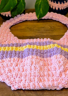 Crochet Bobble Tote Bag - Handmade Cotton Yarn Purse (18"x11")