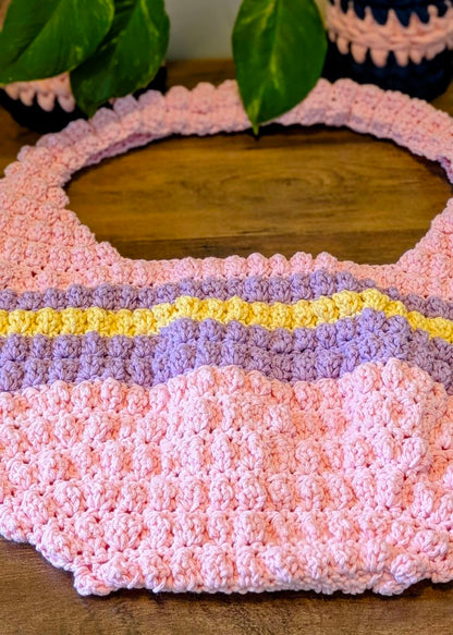 Crochet Bobble Tote Bag - Handmade Cotton Yarn Purse (18"x11")