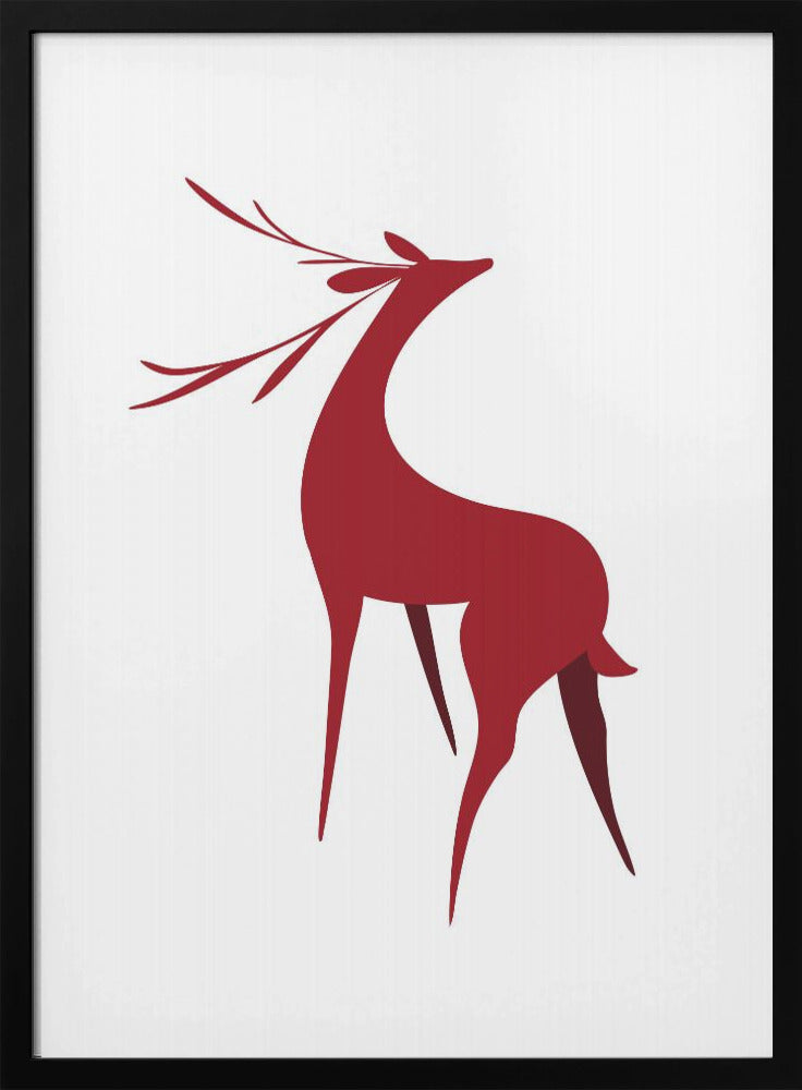 Art mural Cerf rétro stylisé (rouge)