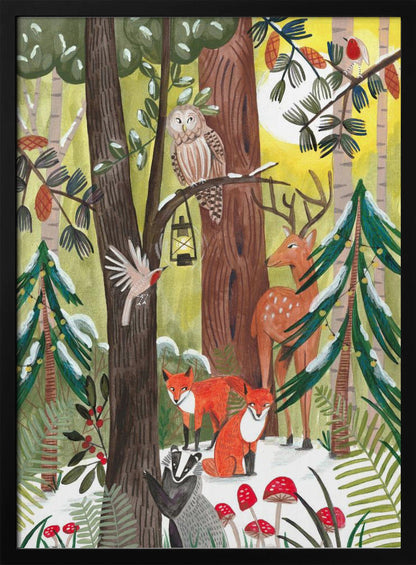 Décoration murale Forêt de Noël verte avec animaux Impression sur toile
