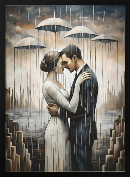 Un baiser sous les parapluies flottants - Décoration murale