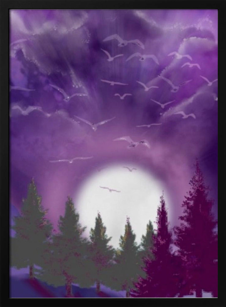 Décoration murale LUNE DANS UN CIEL VIOLET Impression sur toile