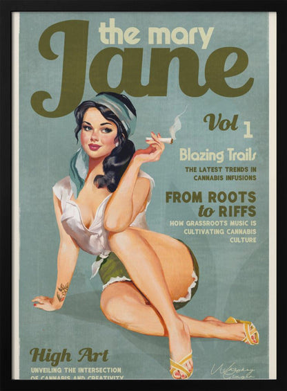 Art mural Mary Jane Rétro Vintage Pin-up Cannabis Art