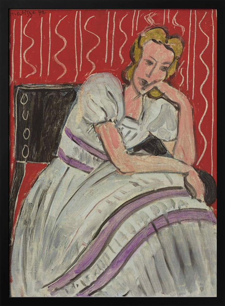 Tableau mural Jeune femme assise en robe grise