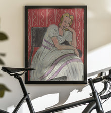 Tableau mural Jeune femme assise en robe grise