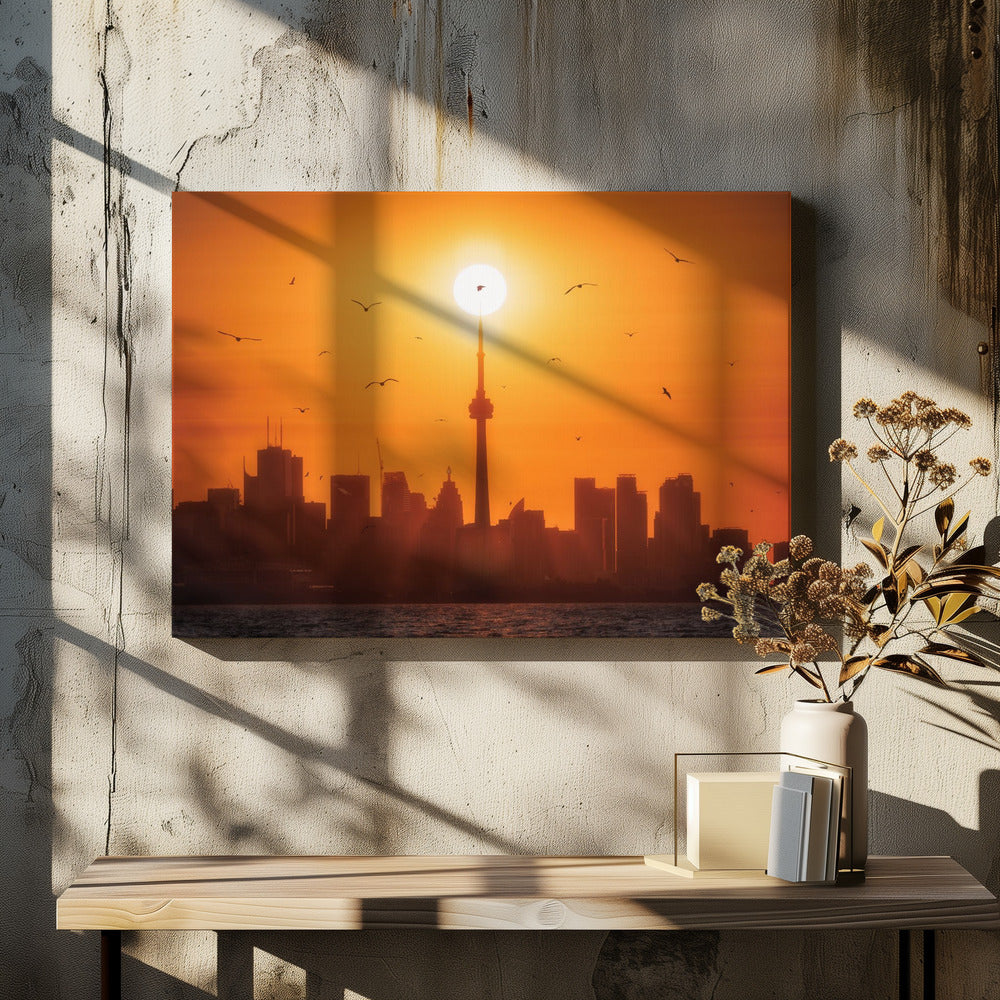 Décoration murale lever de soleil derrière Toronto sur toile