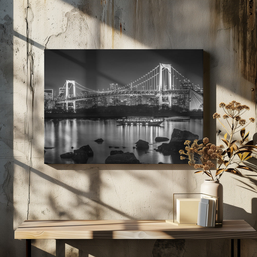 Décoration murale Magnifique pont arc-en-ciel avec la skyline de Tokyo en soirée - monochrome