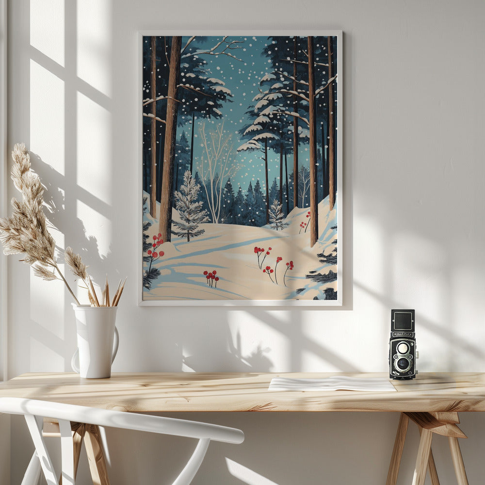 Décoration murale Noël Forêt enneigée Impression sur toile