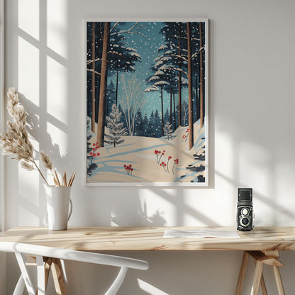 Décoration murale Noël Forêt enneigée Impression sur toile