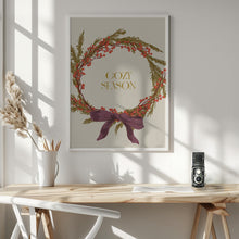 Décoration murale "Saison Cosy". Impression sur toile Couronne de Noël avec nœud