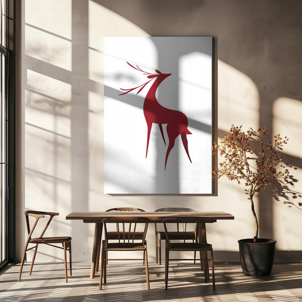 Art mural Cerf rétro stylisé (rouge)