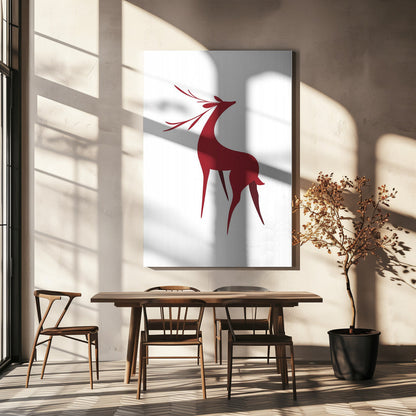 Art mural Cerf rétro stylisé (rouge)